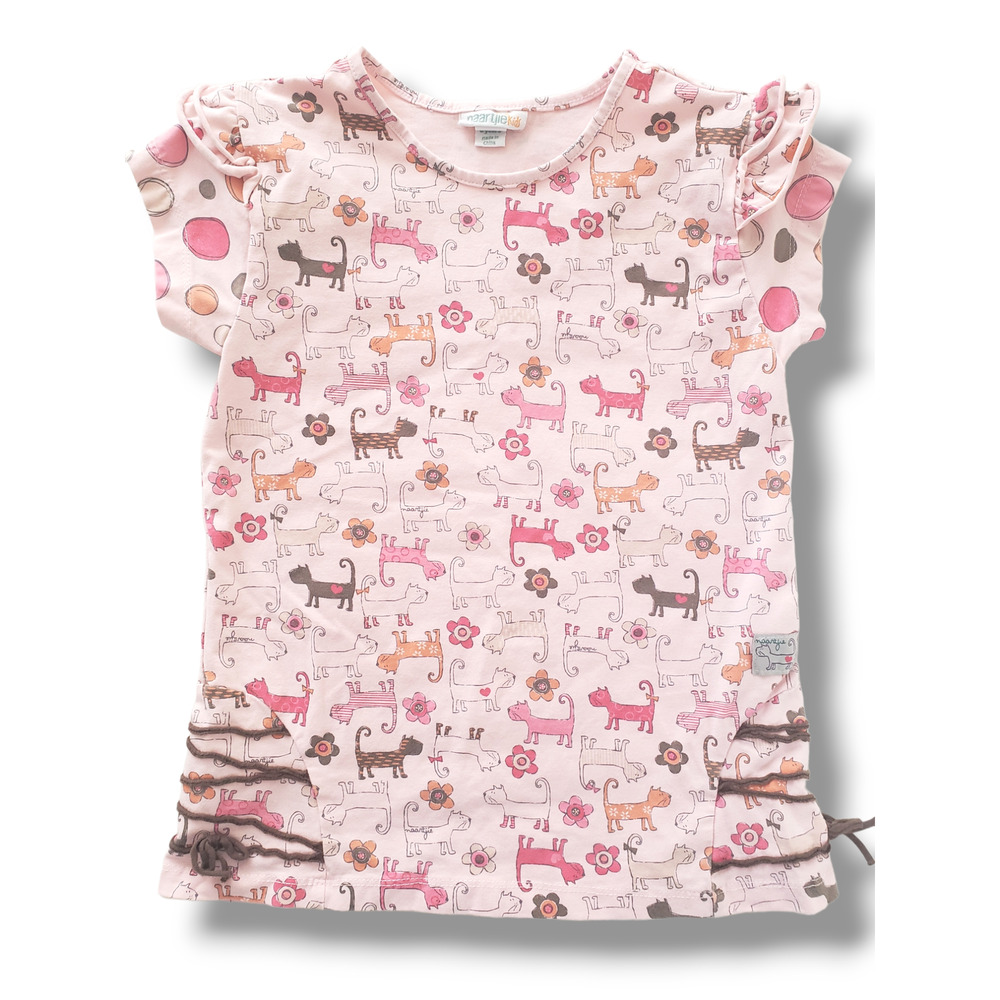 Naartjie Girls 9 Pink Kitty Spots and Stripes Tee